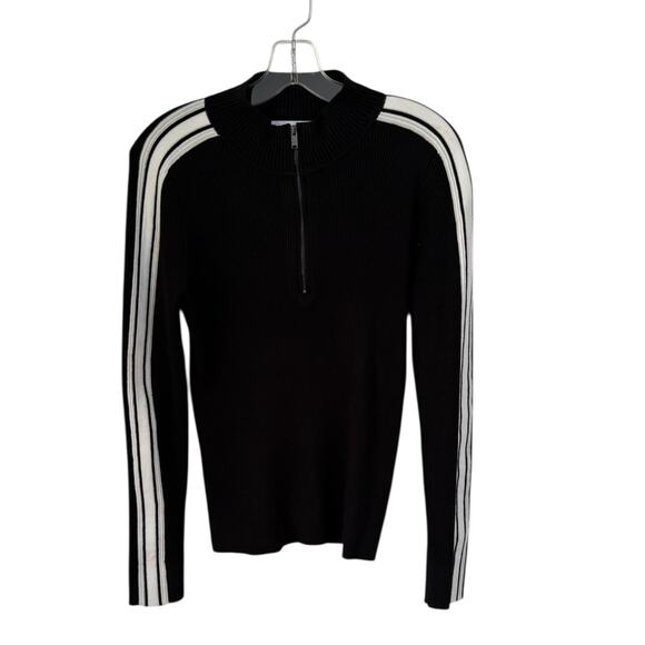 DKNY Ribbed Stripe Quarter Zip Mock Neck Long Sleeve Sweater - Med - Picture 5 of 7